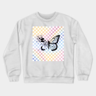 Butterfly drawing on Pastel Checkerboard Crewneck Sweatshirt